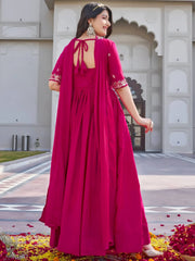 Stylish Pink Embroidered Silk Wedding Wear Gown With Dupatta