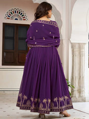 Lovely Purple Embroidered Georgette Function Wear Gown With Dupatta