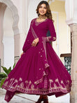 Elegant Pink Embroidered Georgette Wedding Wear Gown With Dupatta
