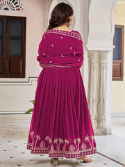 Elegant Pink Embroidered Georgette Wedding Wear Gown With Dupatta