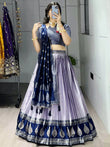 Great Purple And Blue Zari Weaving Silk Wedding Wear Lehenga Choli