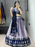 Great Purple And Blue Zari Weaving Silk Wedding Wear Lehenga Choli