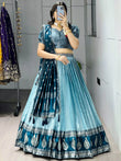 Impressive Blue Zari Weaving Silk Function Wear Lehenga Choli
