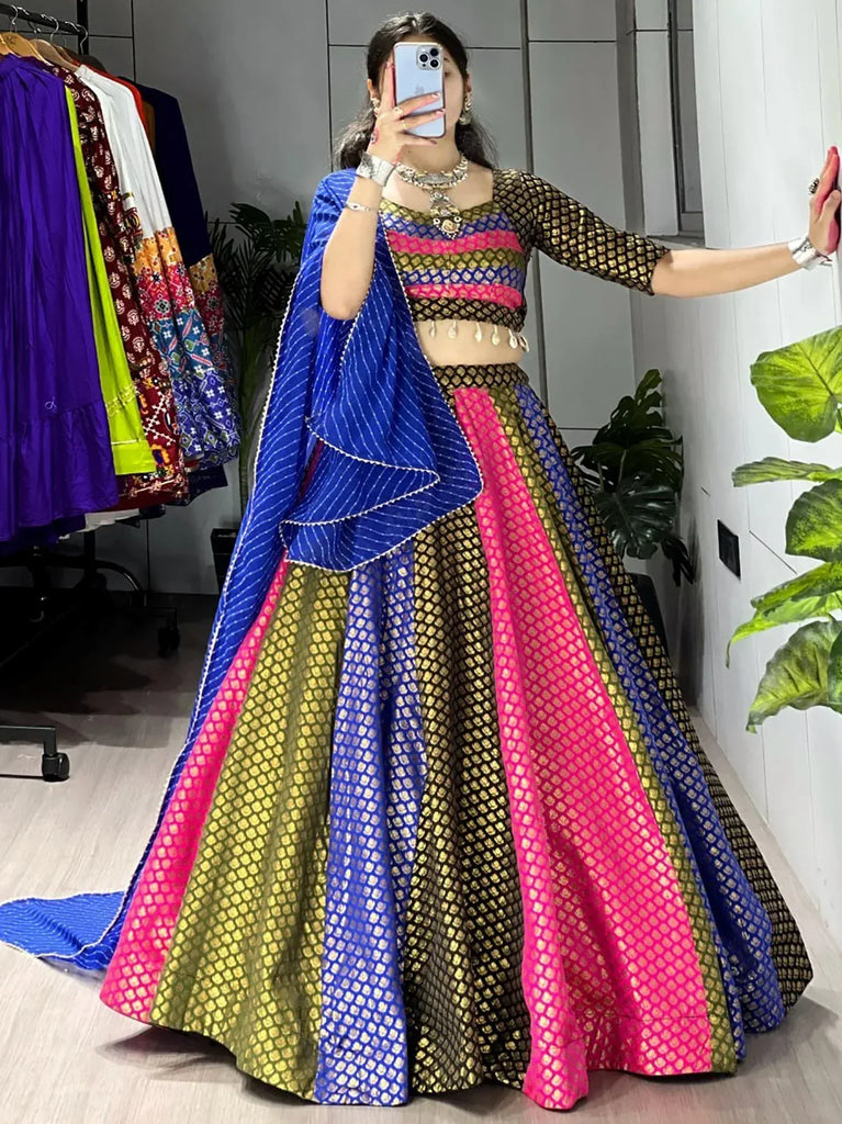 Stunning Multi-Colour Butti Work Silk Traditional Lehenga Choli