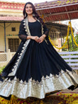 Wonderful Black Sequins Georgette Festival Wear Gown With Dupatta