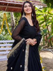 Wonderful Black Sequins Georgette Festival Wear Gown With Dupatta