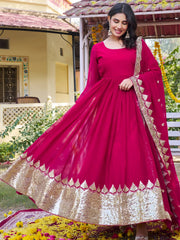 Incredible Pink Sequins Georgette Function Wear Gown With Dupatta