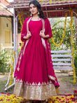 Incredible Pink Sequins Georgette Function Wear Gown With Dupatta