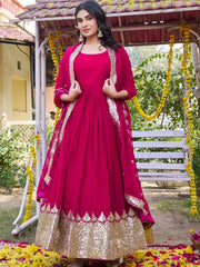 Incredible Pink Sequins Georgette Function Wear Gown With Dupatta