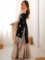 Sparkling Black Coding Work Silk Festival Wear Sharara Suit