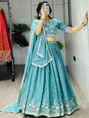 Fantastic Blue Embroidered Georgette Wedding Wear Lehenga Choli