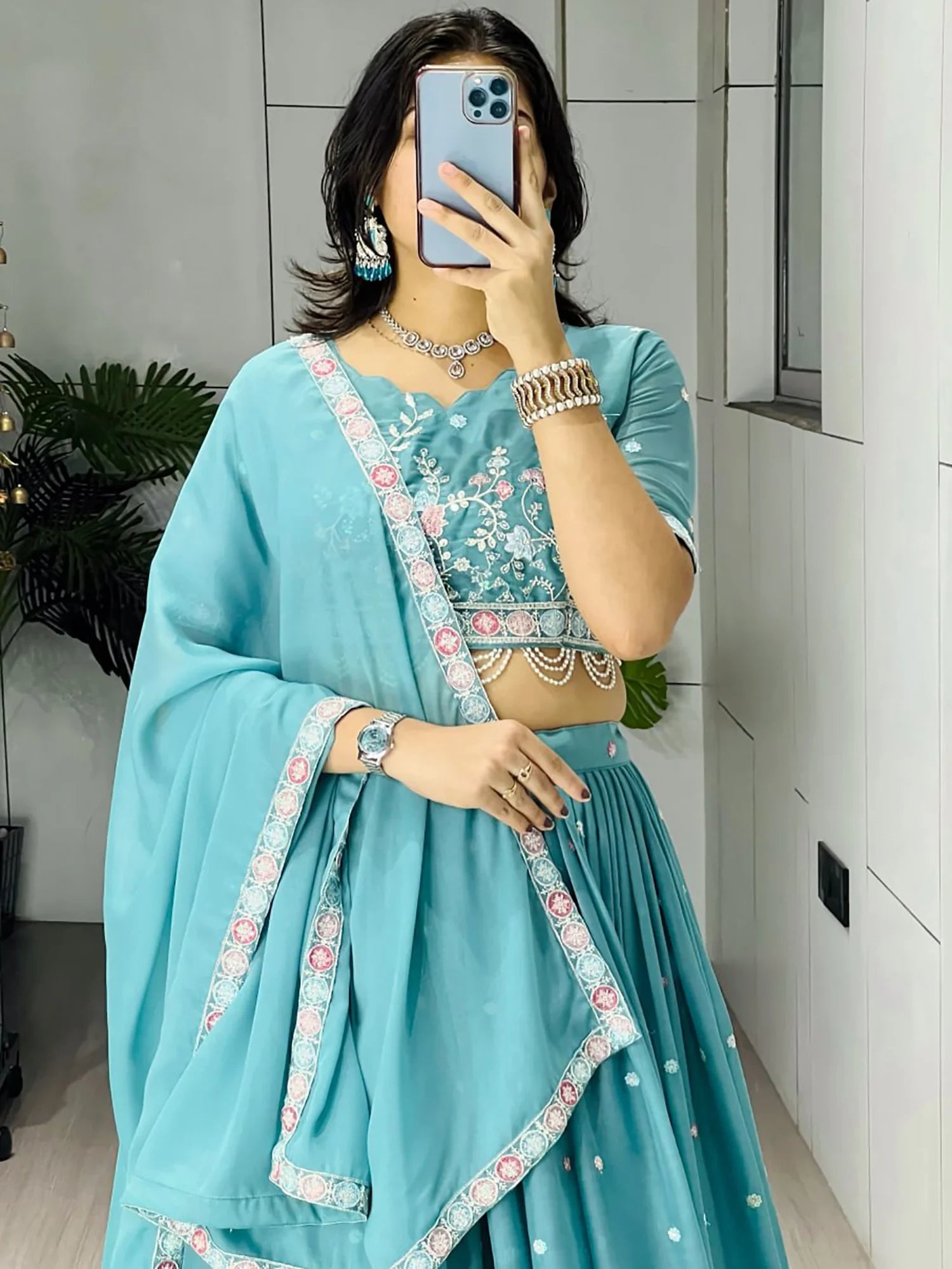 Fantastic Blue Embroidered Georgette Wedding Wear Lehenga Choli