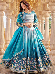Incredible Blue Embroidered Crushed Wedding Wear Lehenga Choli