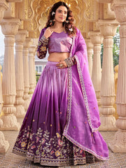 Outstanding Purple Embroidered Crushed Function Wear Lehenga Choli