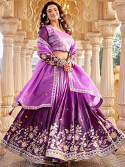 Outstanding Purple Embroidered Crushed Function Wear Lehenga Choli