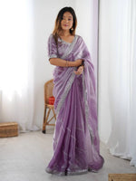 Marvelous Lavender Sequins Silk Traditional Saree With Blouse