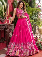 Awesome Pink Embroidered Silk Engagement Wear Lehenga Choli