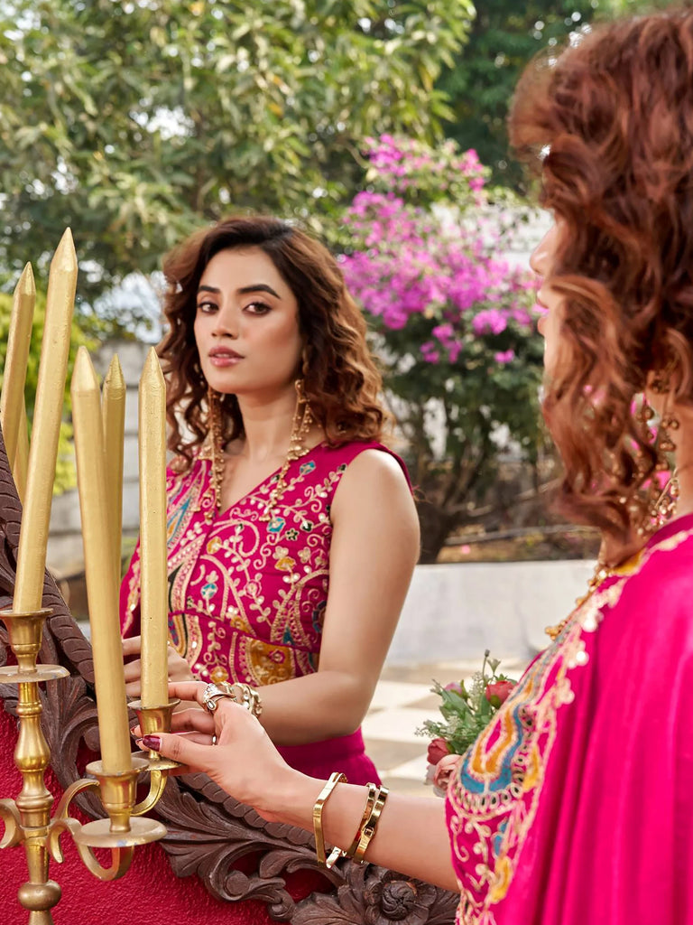 Awesome Pink Embroidered Silk Engagement Wear Lehenga Choli