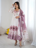 Alluring Pink Organza Floral Printed Festival Wear Anarkali Suit