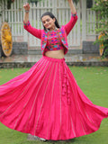 Regal Pink Kutchi Work Silk Festival Wear Lehenga Choli With Koti