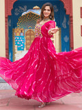 Adorning Pink Georgette Kutchi Work Festival Wear Gown