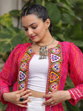 Beautiful Pink Georgette Kutchi Work Navratri Special Shrug