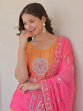 Feminine Pink Beads Embroidered Chinon Ombre Palazzo Suit