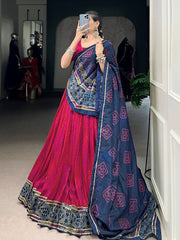 Magnetic Pink Silk Bandhani Printed Lehenga Choli With Dupatta