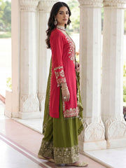 Wonderful Pink Embroidered Chinon Wedding Wear Palazzo Suit