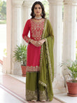 Wonderful Pink Embroidered Chinon Wedding Wear Palazzo Suit