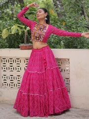 Charming Pink Georgette Gota Patti Work Crop Top Lehenga