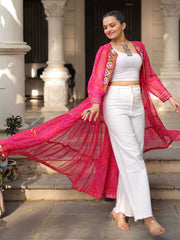 Beautiful Pink Georgette Kutchi Work Navratri Special Shrug