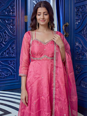 Incredible Pink Sequins Silk Festival Anarkali Gown With Dupatta