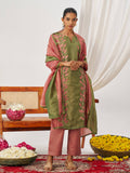 Gorgeous Pink Patch Work Organza Traditional Straight Suit