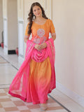 Feminine Pink Beads Embroidered Chinon Ombre Palazzo Suit