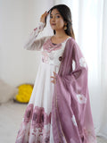 Alluring Pink Organza Floral Printed Festival Wear Anarkali Suit
