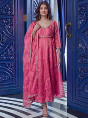 Incredible Pink Sequins Silk Festival Anarkali Gown With Dupatta