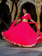 Astounding Pink Leheriya Georgette Bridesmaid Lehenga Choli
