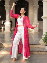Beautiful Pink Georgette Kutchi Work Navratri Special Shrug