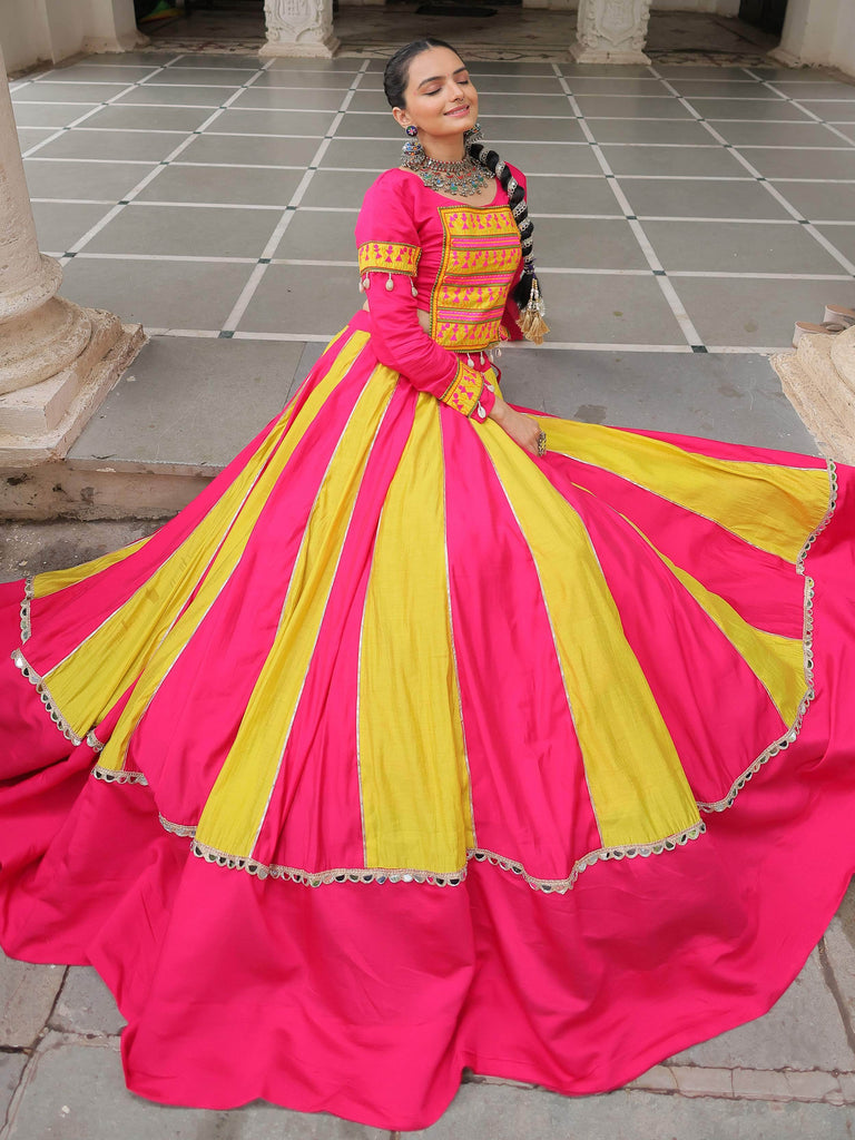 Adorable Pink Silk Embroidered Navratri Wear Lehenga Choli
