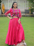 Regal Pink Kutchi Work Silk Festival Wear Lehenga Choli With Koti