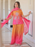 Feminine Pink Beads Embroidered Chinon Ombre Palazzo Suit