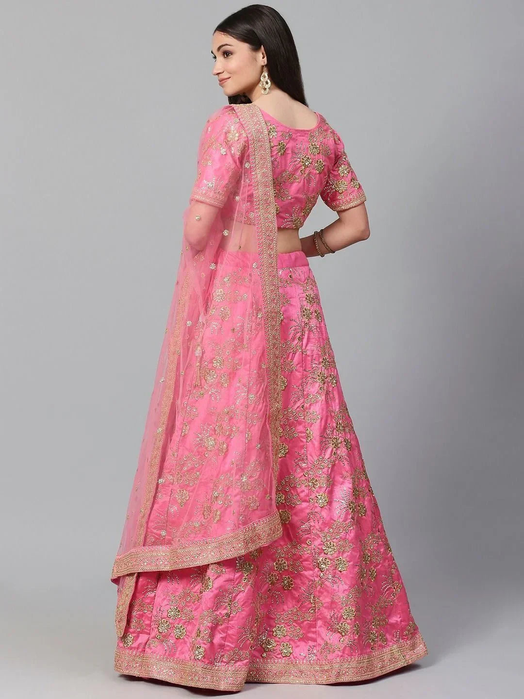 Pink Semi-Stitched Myntra Lehenga & Unstitched Blouse with Dupatta