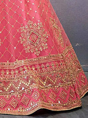 Glamorous Pink Sequined Butterfly Net Sangeet Party Lehenga Choli