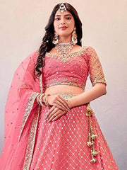 Glamorous Pink Sequined Butterfly Net Sangeet Party Lehenga Choli