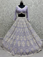Pleasant Lavender Thread Work Georgette Bridesmaid Lehenga Choli - Ethnic Plus In