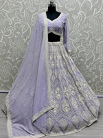 Pleasant Lavender Thread Work Georgette Bridesmaid Lehenga Choli