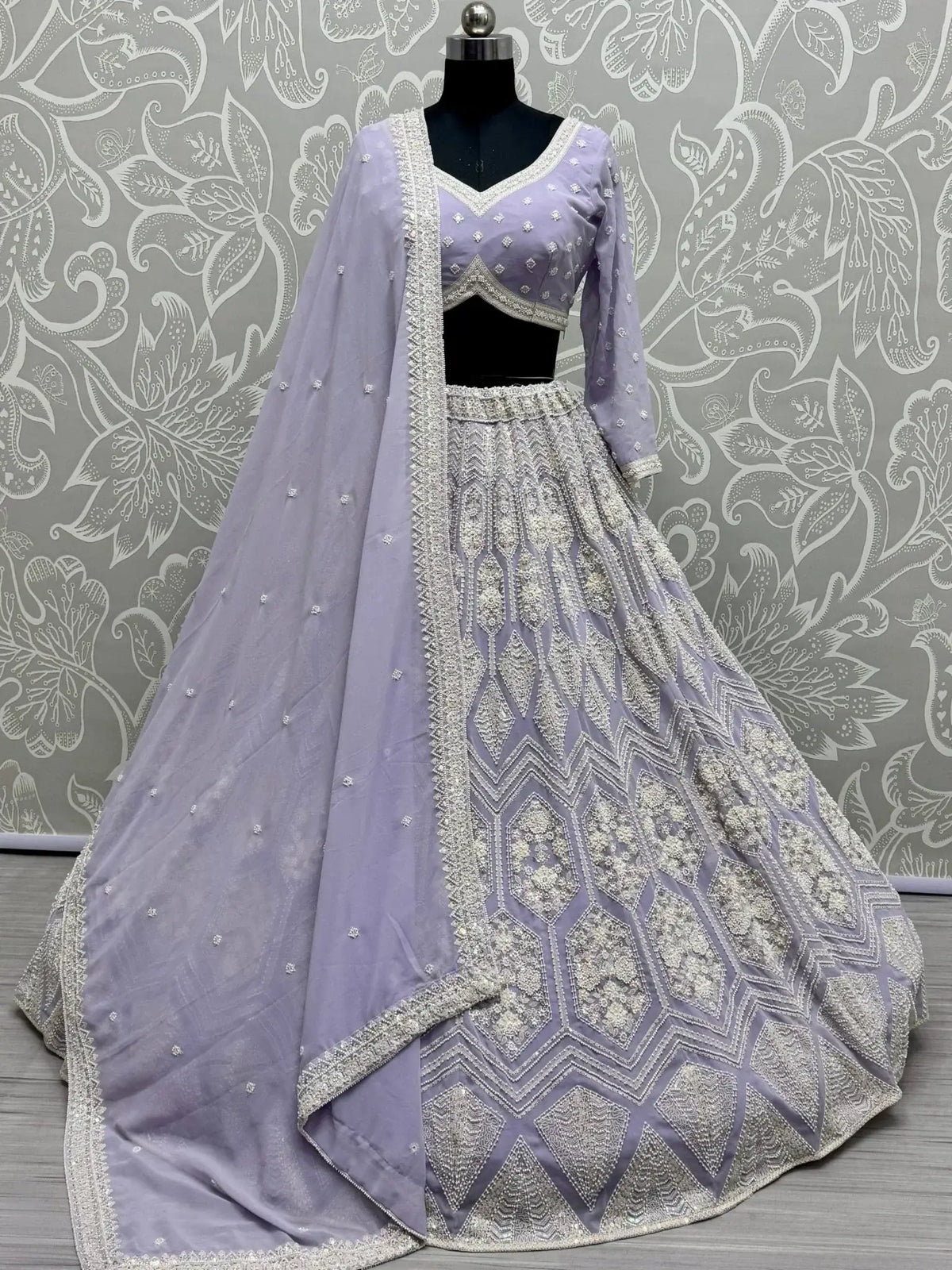 Pleasant Lavender Thread Work Georgette Bridesmaid Lehenga Choli - Ethnic Plus In