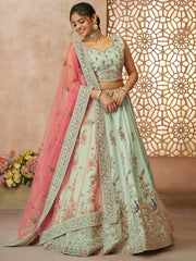 Pleasant Pista Green Sequins Silk Mehendi Wear Lehenga Choli With Dupatta - Ethnic Plus In