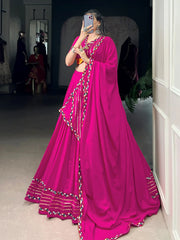 Dazzling Pink Rayon Gamthi Work Lehenga Choli With Dupatta